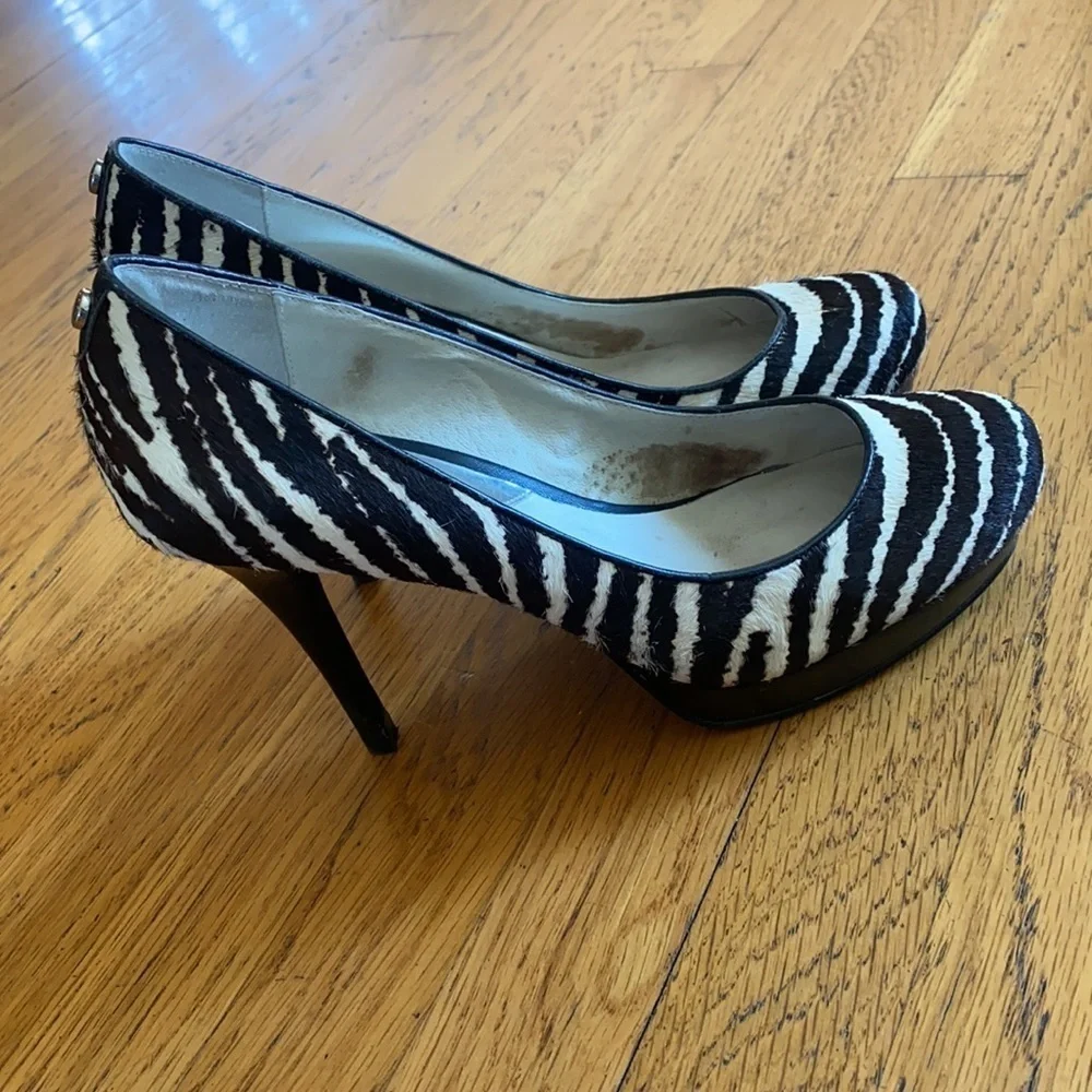 Michael Kors Black and White Zebra Print IONNA Slip On Platform Heels Pumps 6.5
